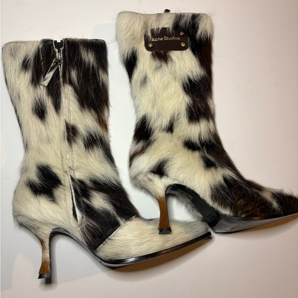 Acne Studios Cowhide/Calfhair Fur Stiletto Boots - Black, White & Brown (2024) - Picture 2 of 4